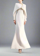Long-Sleeve Column Dress with Embellished Cape - ODD - AURORA