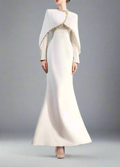 Long-Sleeve Column Dress with Embellished Cape - ODD - AURORA