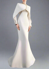 Long-Sleeve Column Dress with Embellished Cape - ODD - AURORA