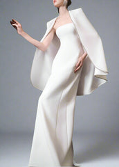 Strapless Column Dress with Embellished Cape - ODD-ARIA