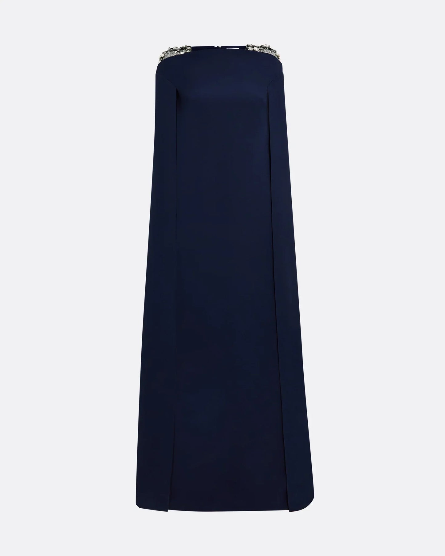 Sleeveless column dress with embellished shoulders and cape - ODD- Sophia
