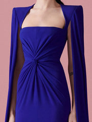 square-neck gown with ruched waist and floor-length cape – ODD- Thuraya