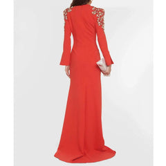 فستان كتف مطرز بالترتر وأكمام طويلة - ODD-Sukhjot