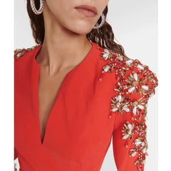 فستان كتف مطرز بالترتر وأكمام طويلة - ODD-Sukhjot