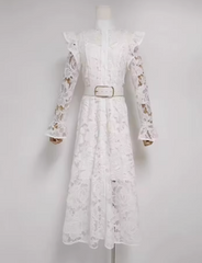 ODD- long-sleeve lace midi dress with belt – Tesoro