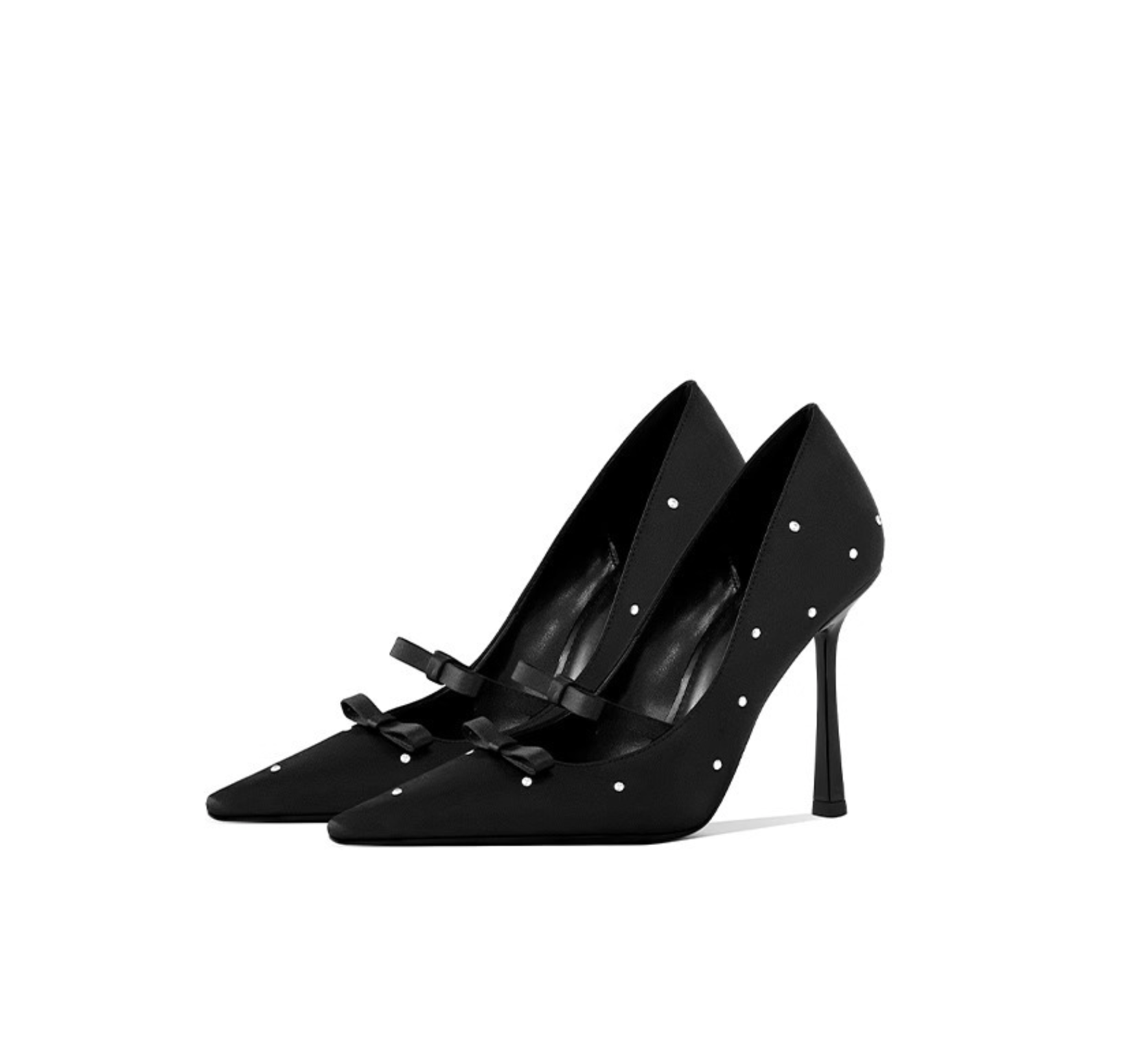 Pearl-Embellished Double Bow Satin Pumps – ODD- LILIAN