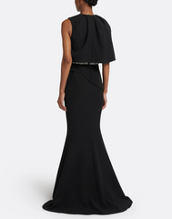 sleeveless trumpet gown with draped overlay and crystal waist – ODD- LUXE