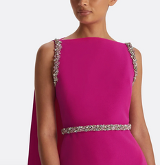 sleeveless gown with jeweled belt and cape – ODD- VERDELUX