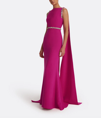 sleeveless gown with jeweled belt and cape – ODD- VERDELUX