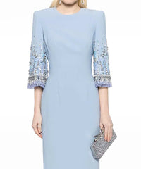 crystal-embellished column dress with half sleeves – ODD- AURORA