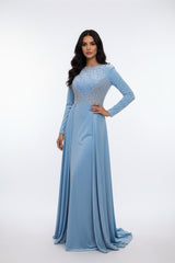 long-sleeve gown with embellished bodice and flowing cape – ODD- AURORAZIA