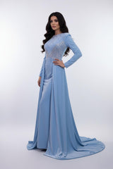 long-sleeve gown with embellished bodice and flowing cape – ODD- AURORAZIA