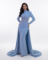 long-sleeve embellished gown with flowing cape – ODD- SELENECI