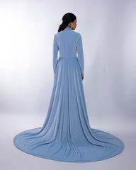 long-sleeve embellished gown with flowing cape – ODD- SELENECI