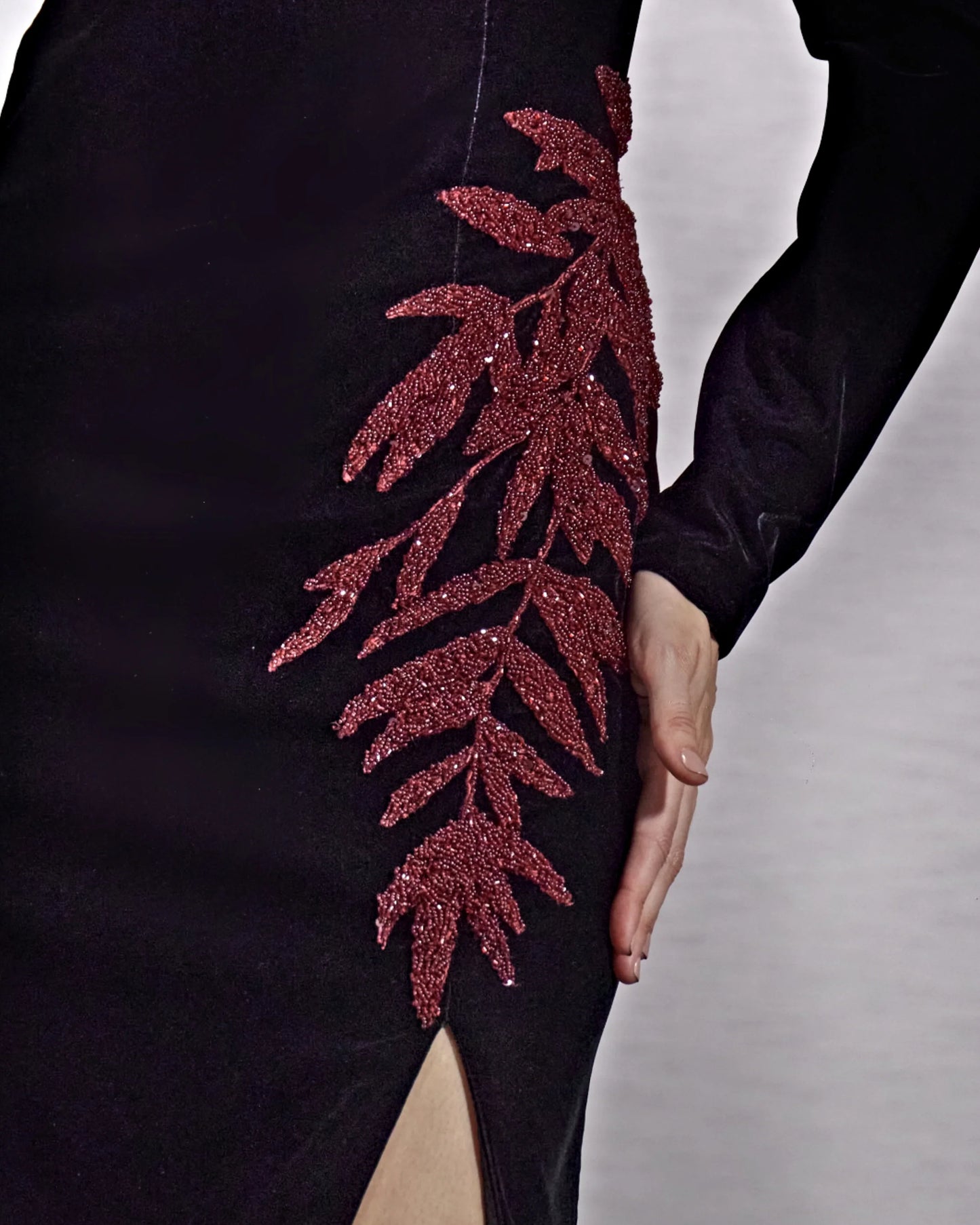 embellished slit velvet gown – ODD- Nolah