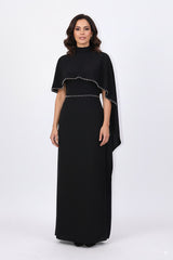 high-neck column gown with embellished cape – ODD- VORIN
