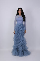 long-sleeve gown with crystal trim and tiered ruffle skirt – ODD- AZEIRA