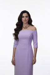 off-shoulder lilac gown with fitted bodice – ODD- AMILYA