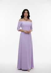 off-shoulder lilac gown with fitted bodice – ODD- AMILYA