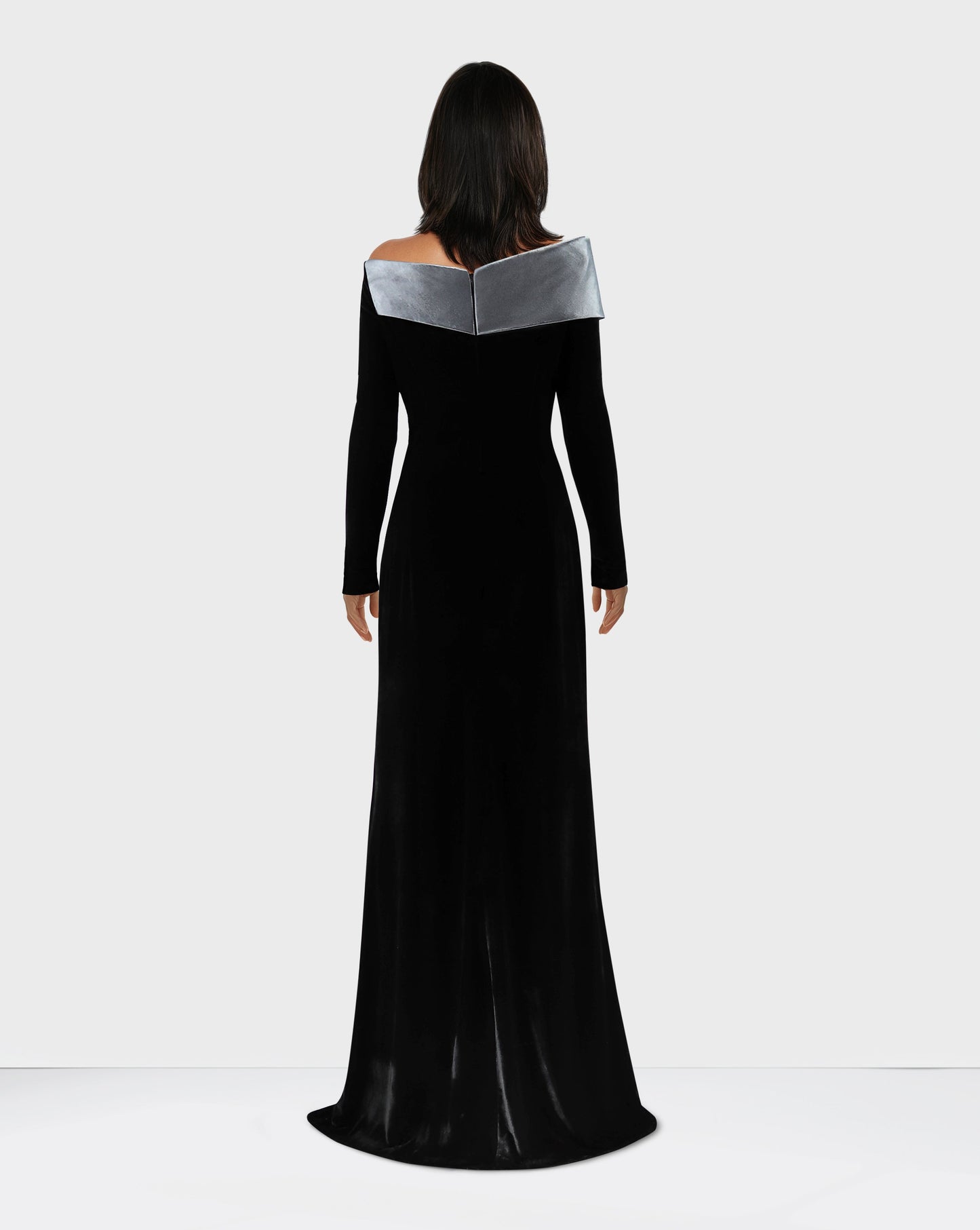 ODD-Black column dress with silver structured collar