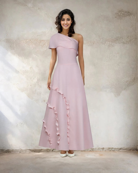 Shoulder off a line dress with ruffles -ODD-Roltha