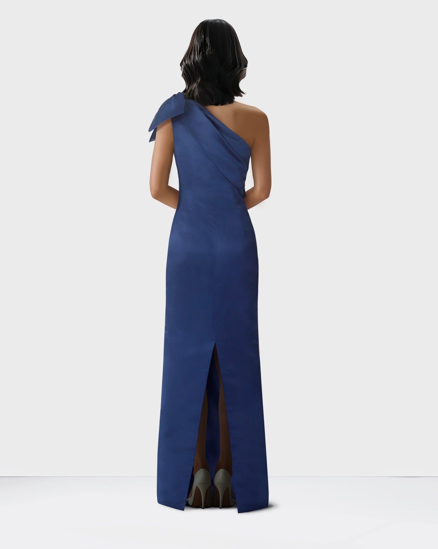 Blue column dress with shoulder bow -ODD-Zulaika