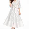 floral lace midi dress with satin hem and waist bow – ODD- BODY