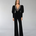 ODD-Beaded velvet Jumpsuit with V neckline-Merry