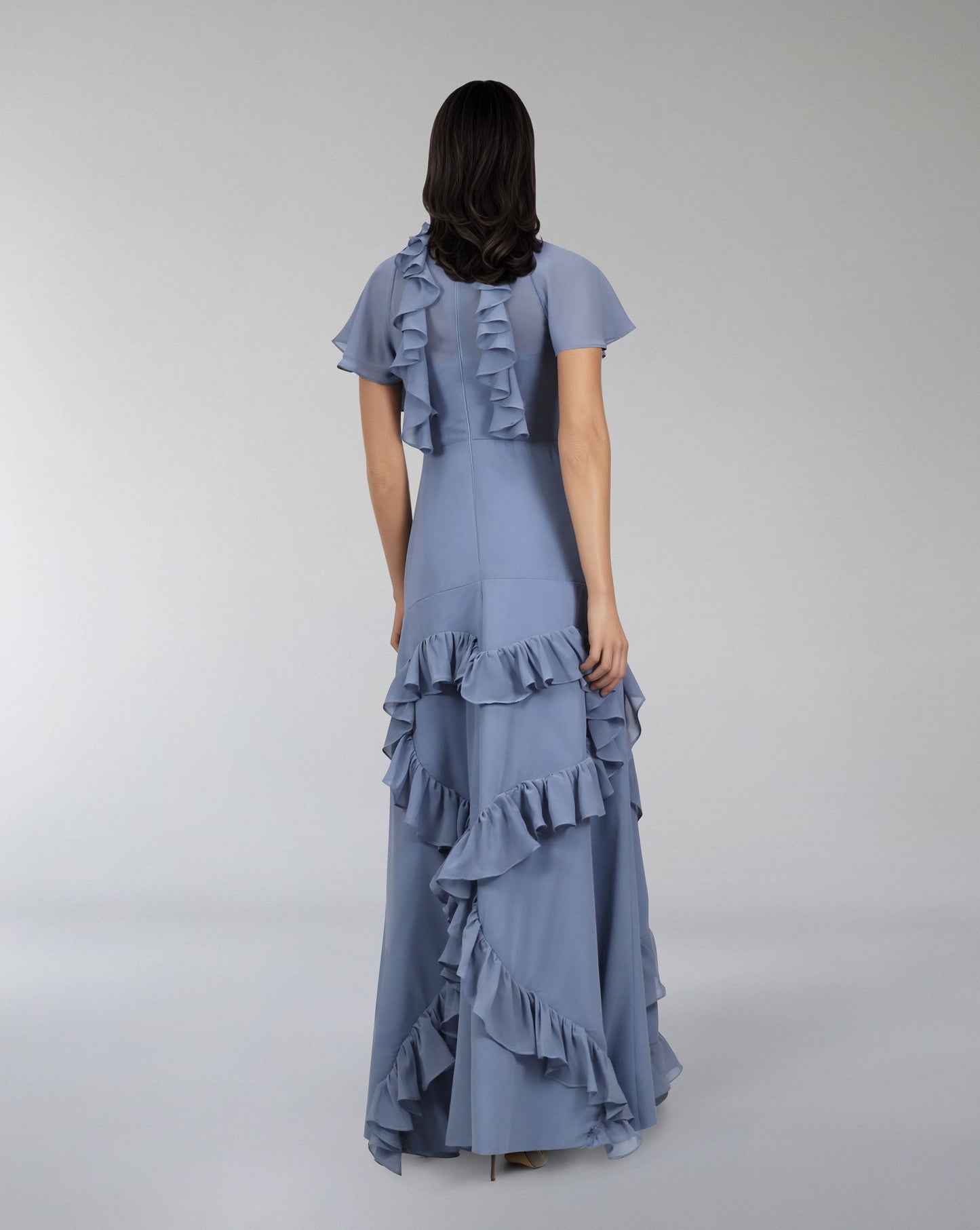 ODD-Ruffled dusty-blue dress