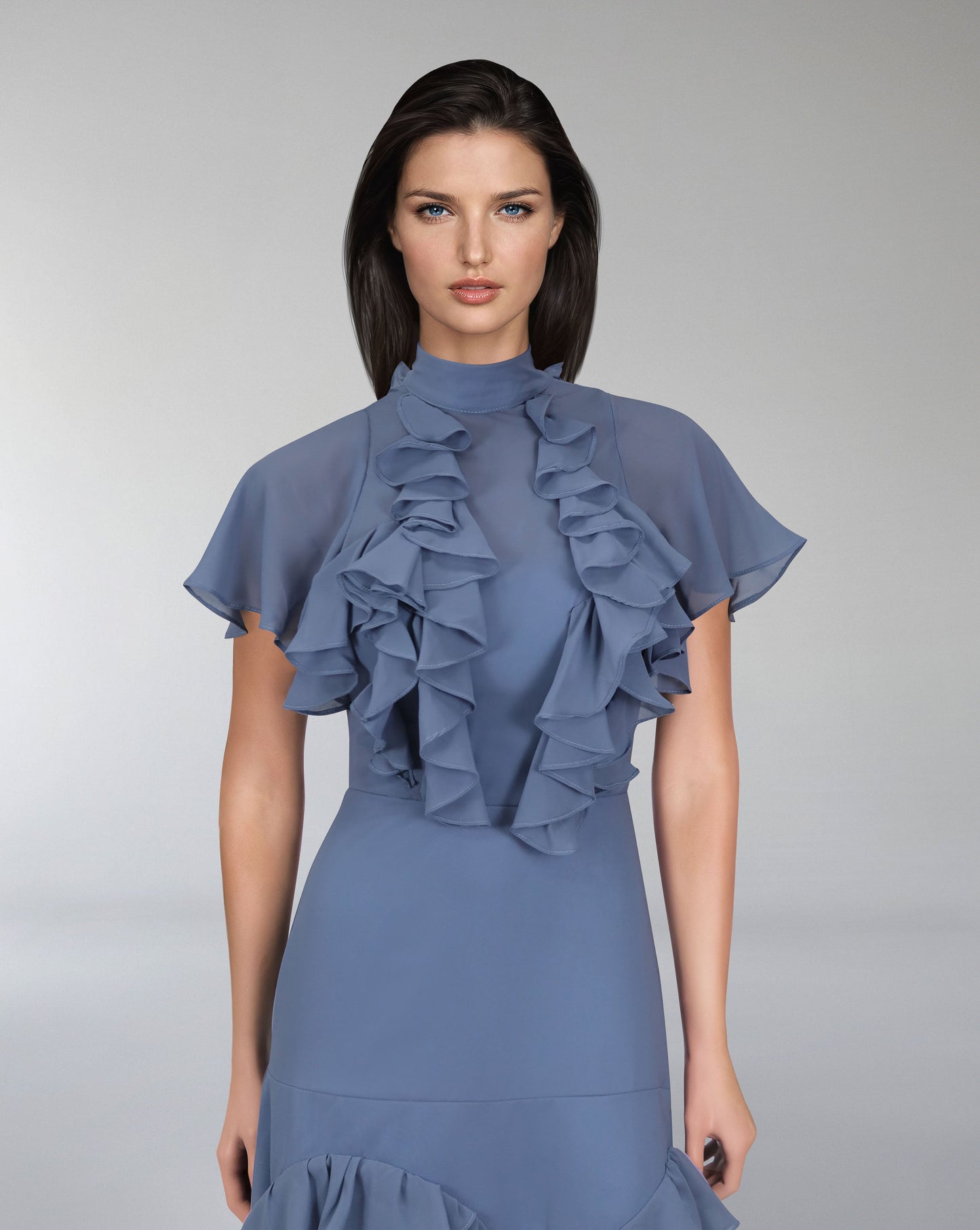 ODD-Ruffled dusty-blue dress