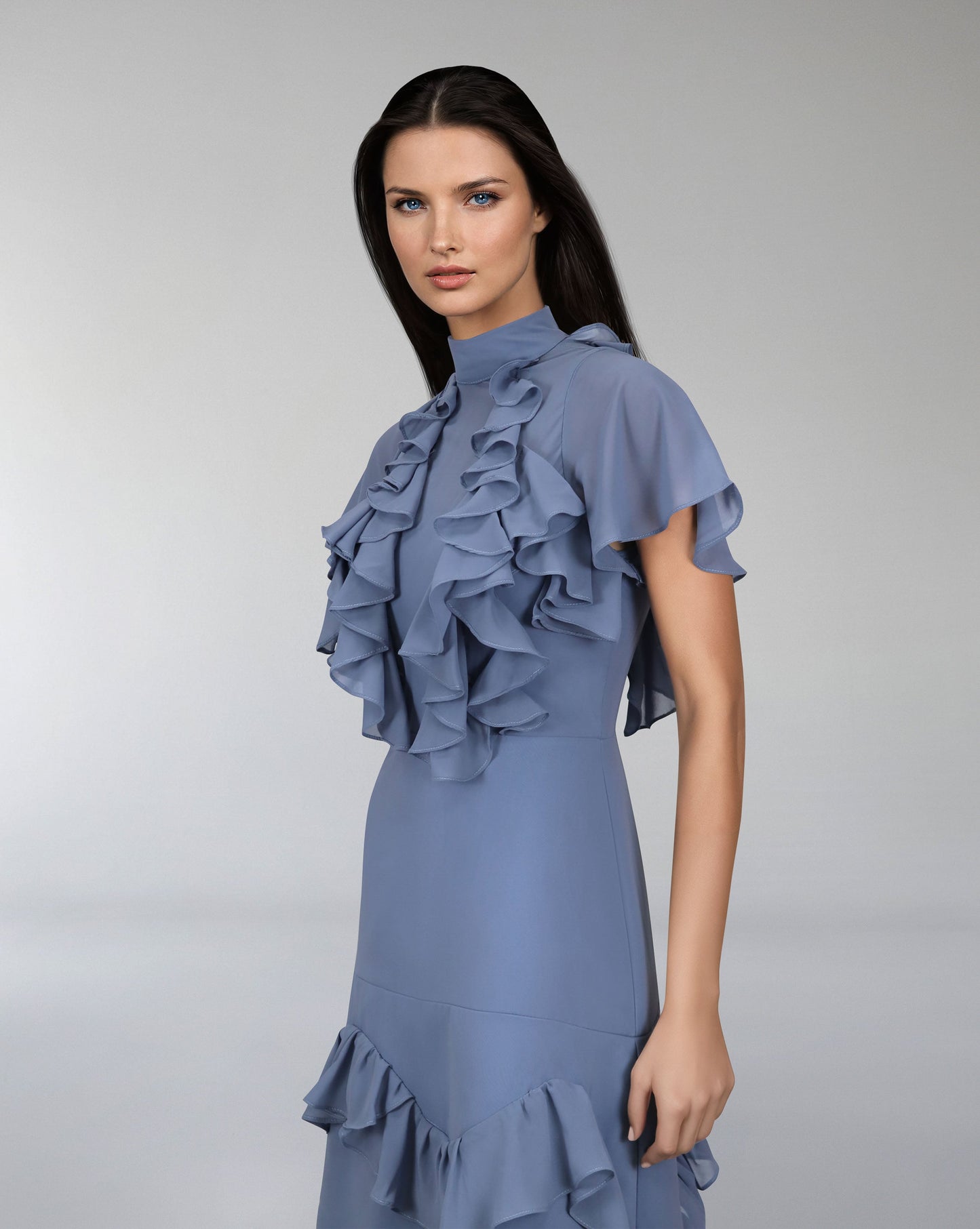 ODD-Ruffled dusty-blue dress