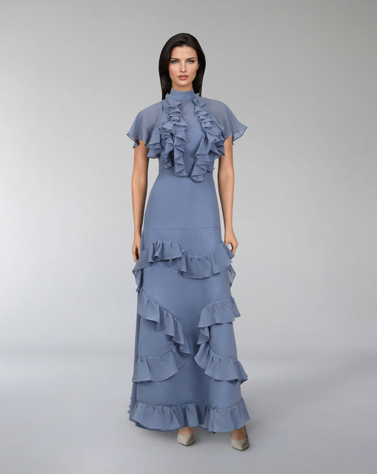 ODD-Ruffled dusty-blue dress