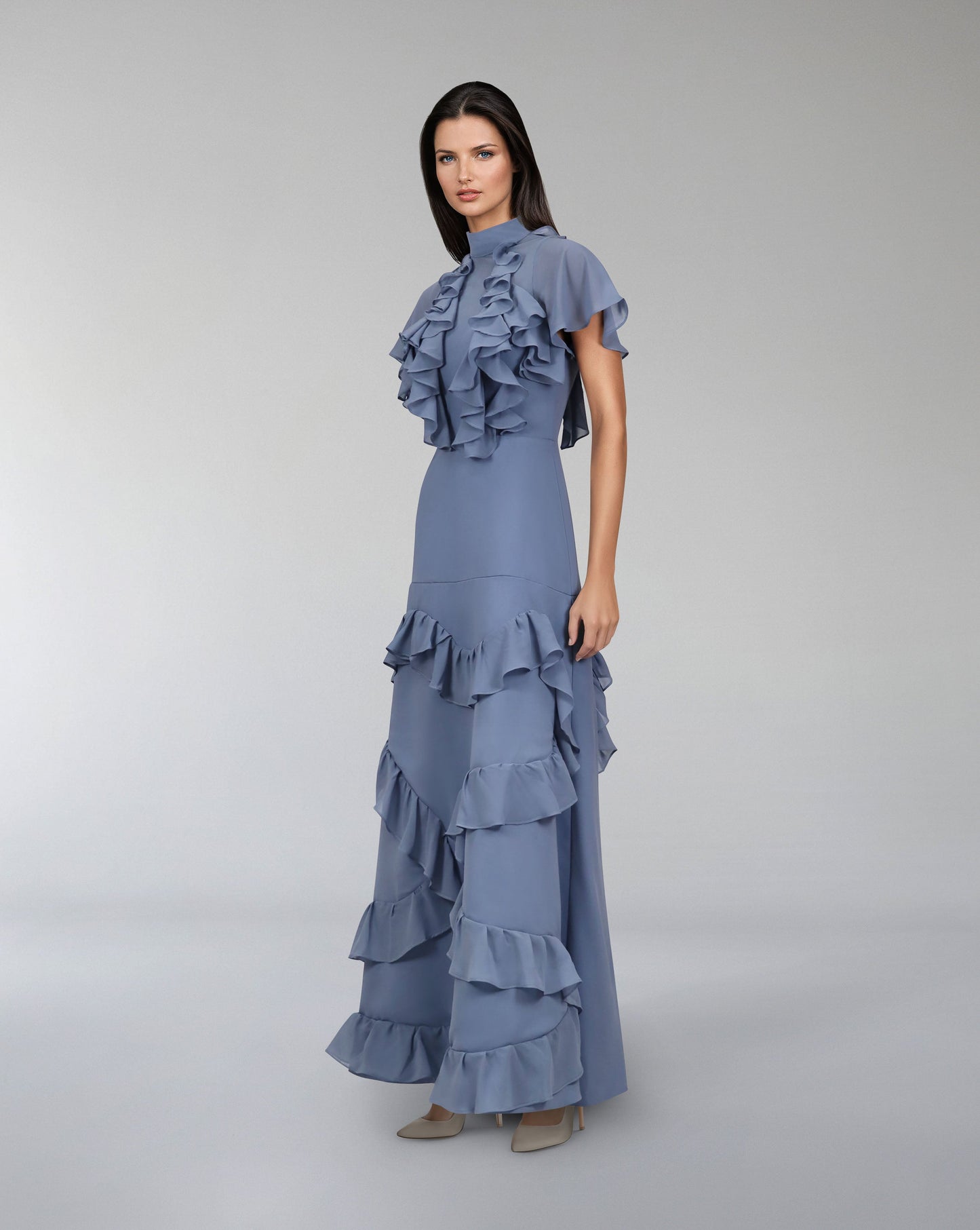 ODD-Ruffled dusty-blue dress