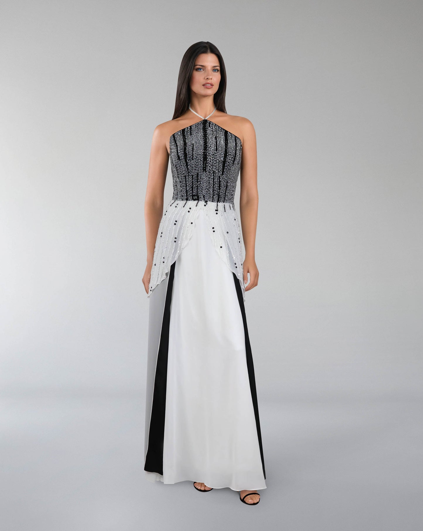 beaded dress with halter neckline and layered skirt-ODD-Reverie