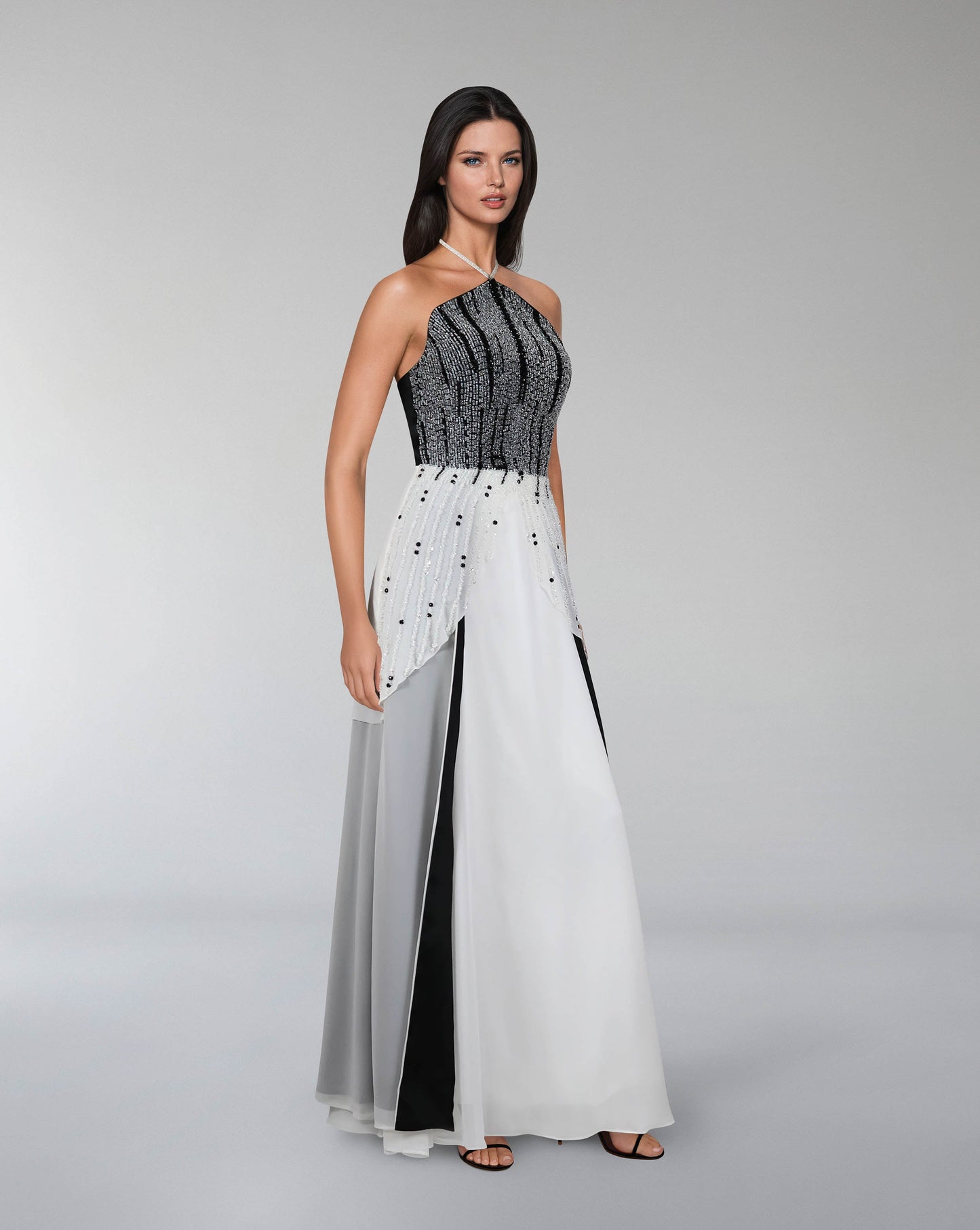 beaded dress with halter neckline and layered skirt-ODD-Reverie