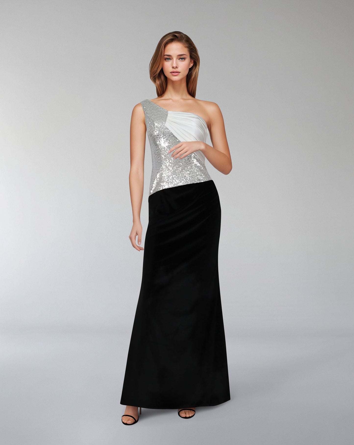 ODD-Asymmetrical sequined dress with velvet skirt - ROMAL