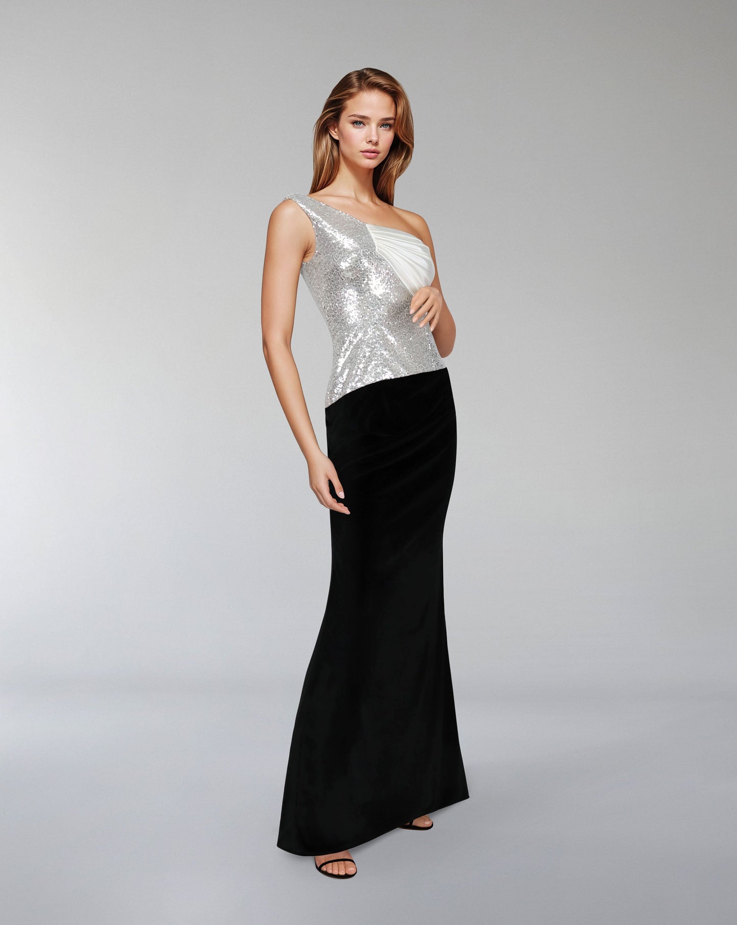 ODD-Asymmetrical sequined dress with velvet skirt - ROMAL