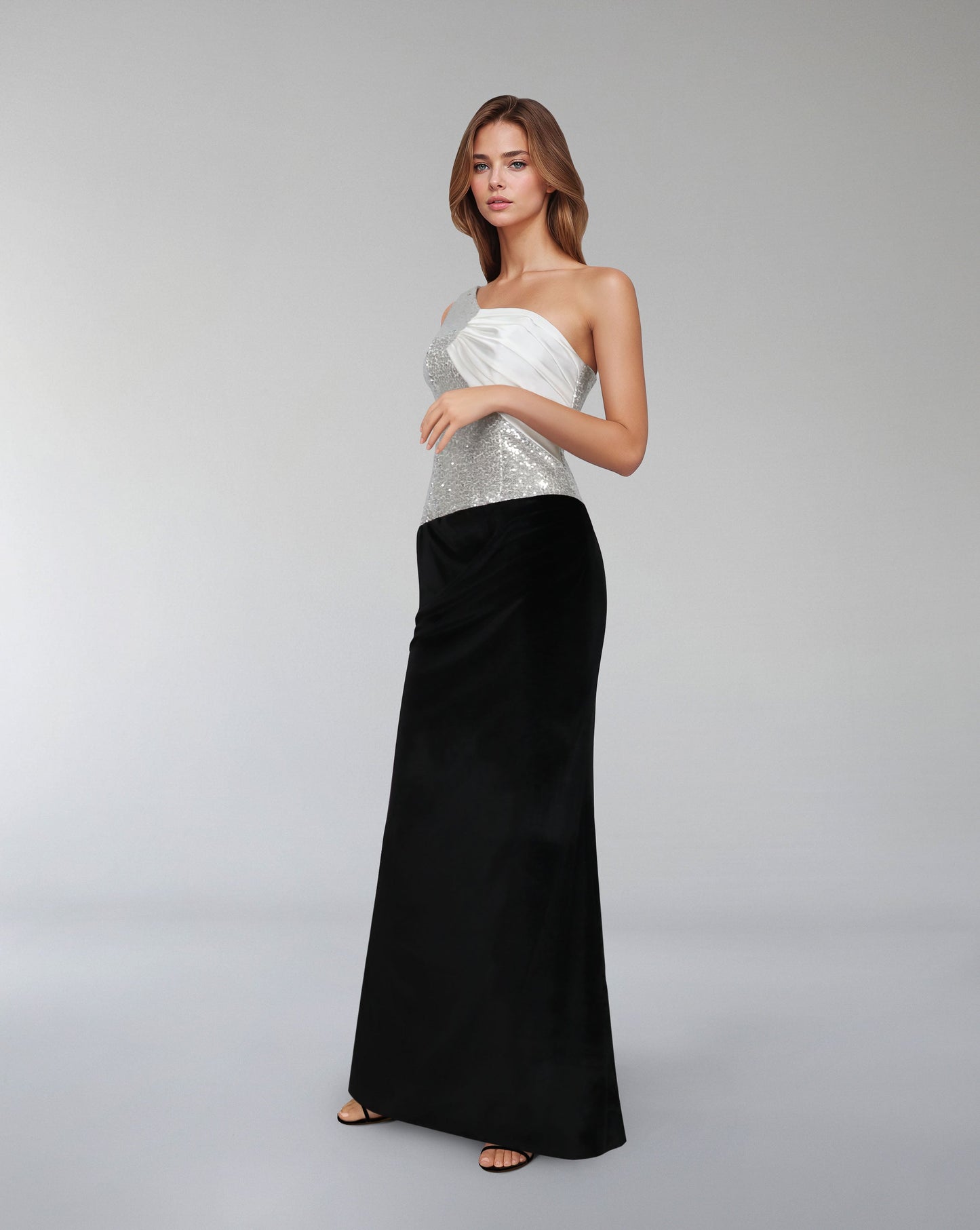 ODD-Asymmetrical sequined dress with velvet skirt - ROMAL