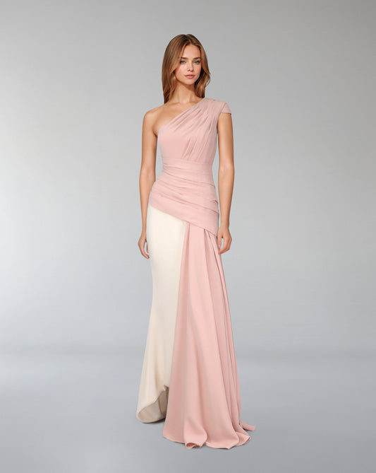 Bicolour draped dress with shoulder off-ODD-Kenley