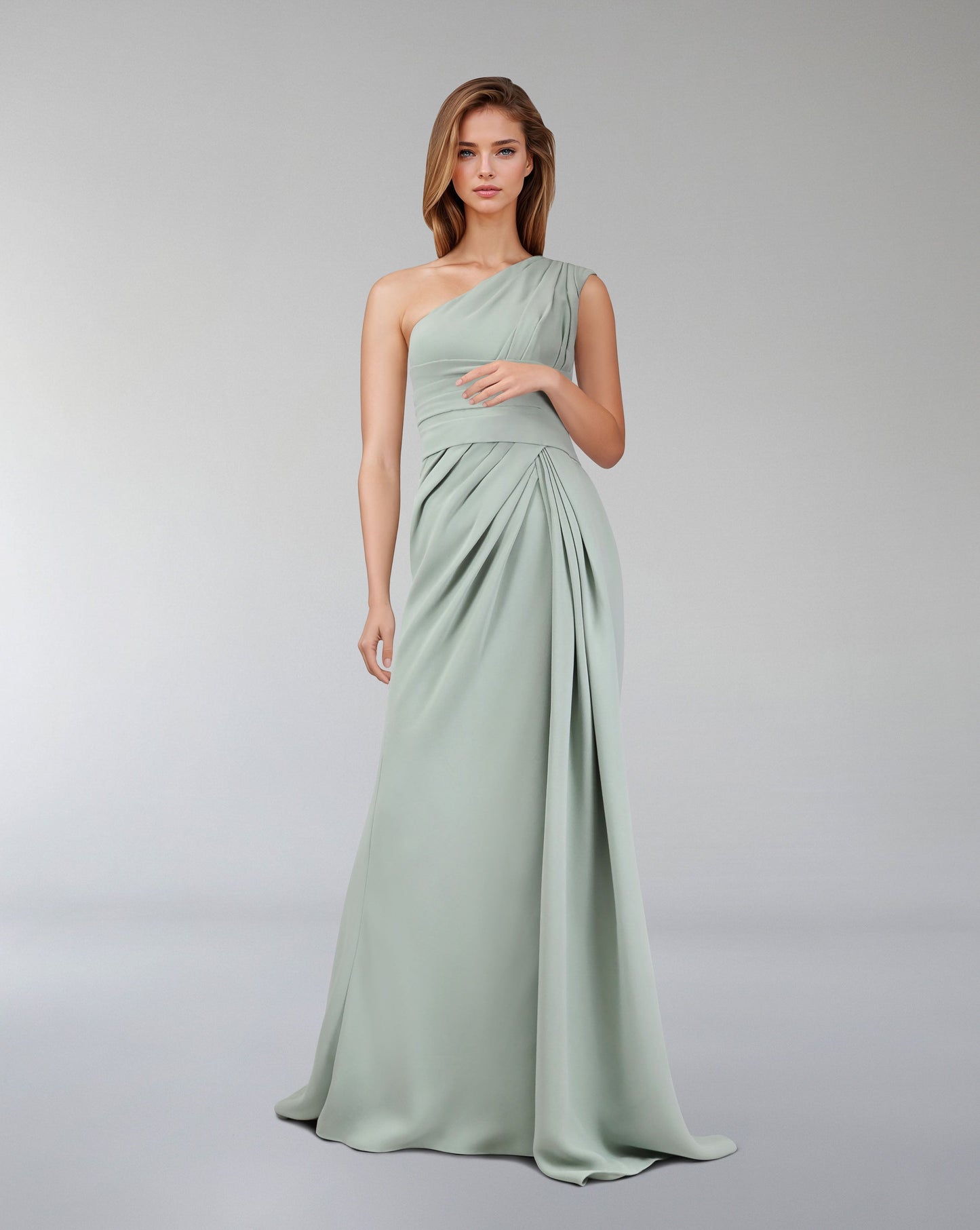 Green mint draped dress with shoulder off-ODD-Zumorrod