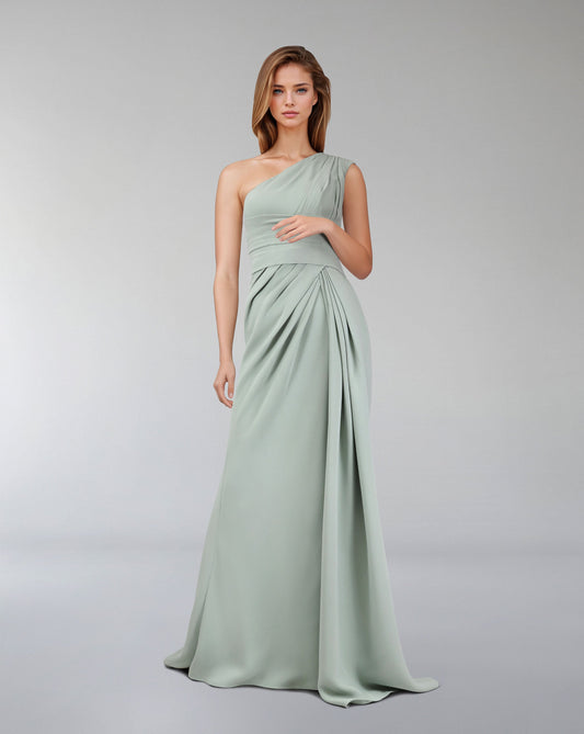 Green mint draped dress with shoulder off-ODD-Zumorrod