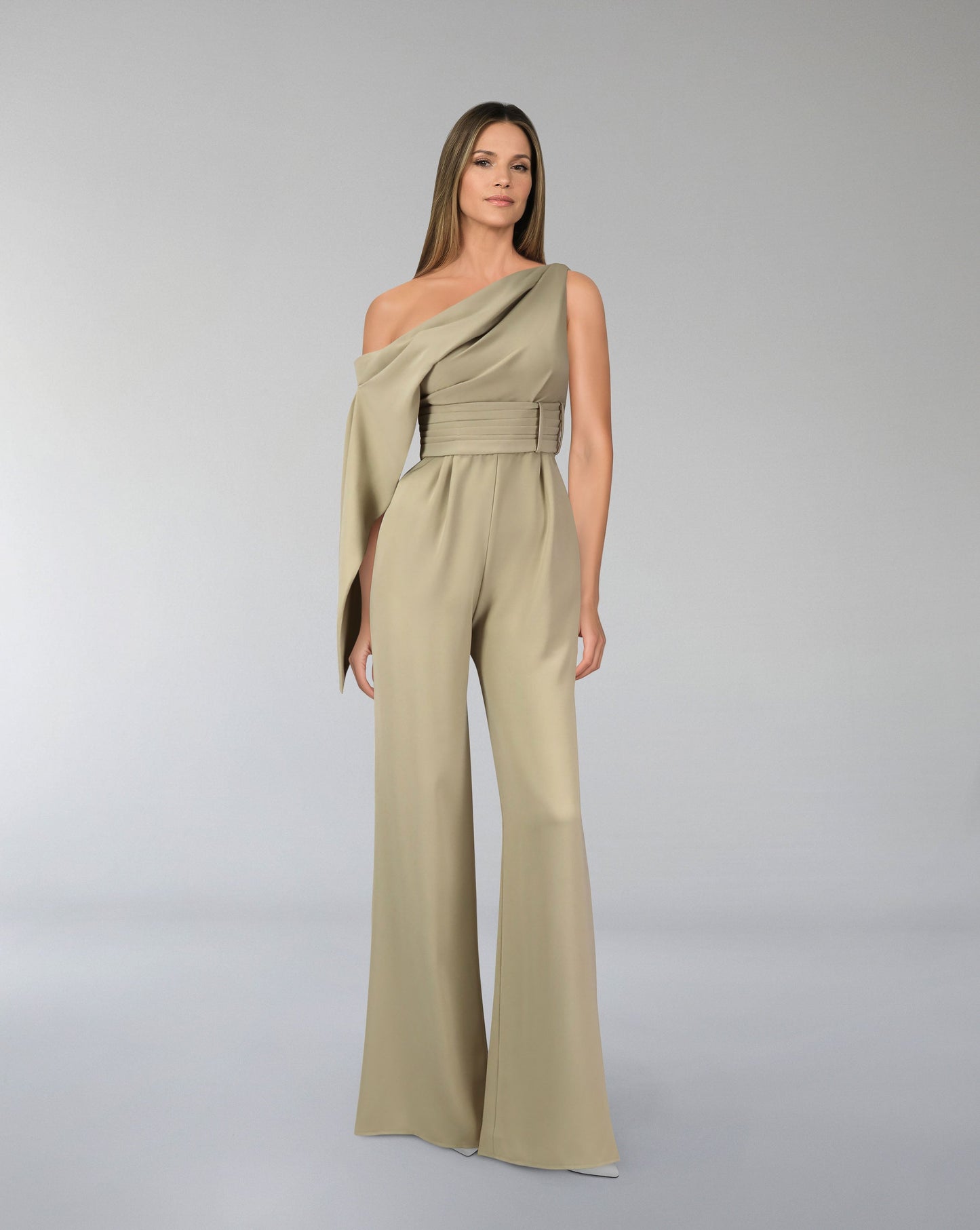 ODD-Shoulder off jumpsuit with pleated waistband