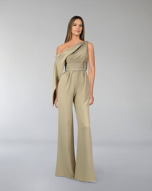 ODD-Shoulder off jumpsuit with pleated waistband