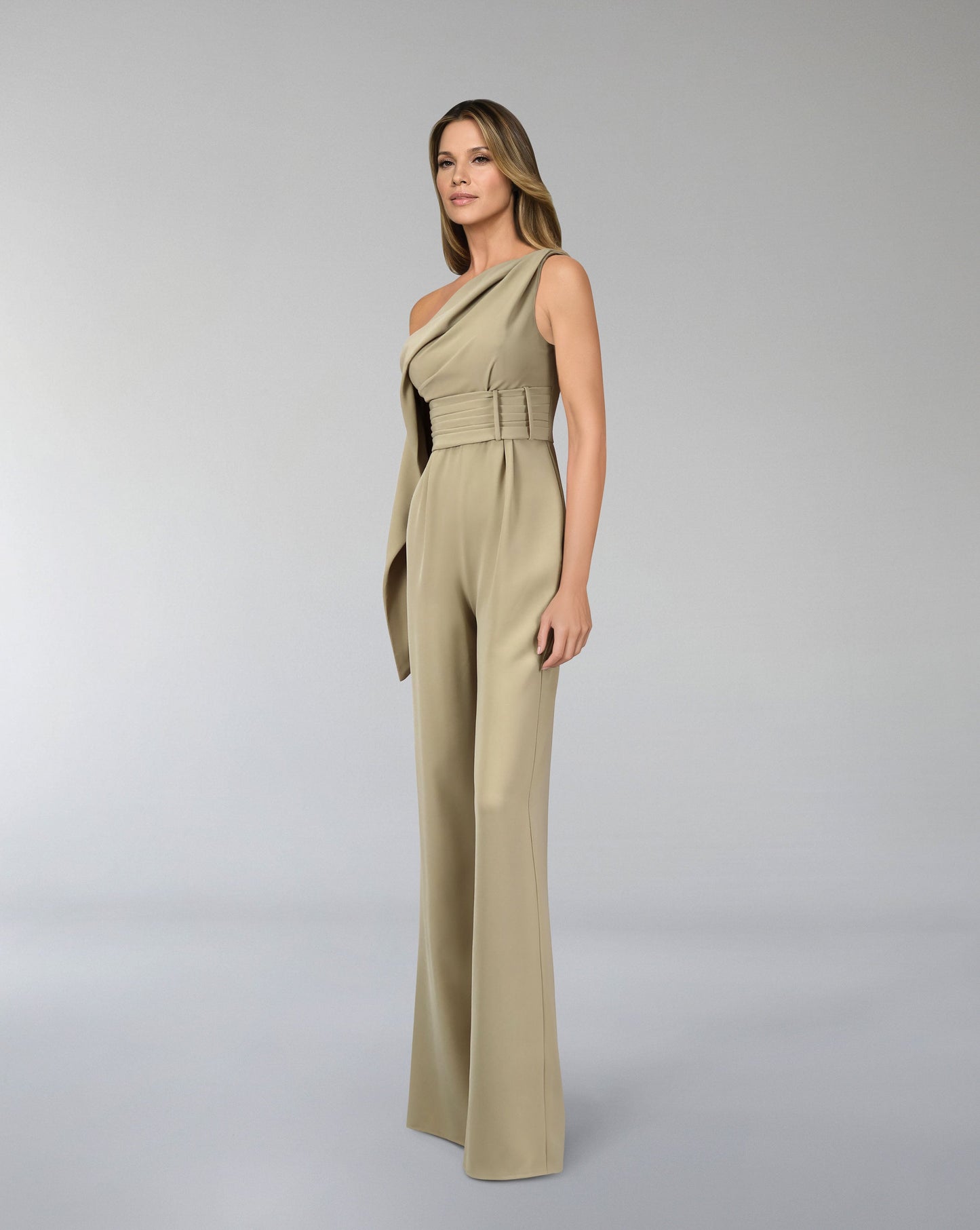 ODD-Shoulder off jumpsuit with pleated waistband