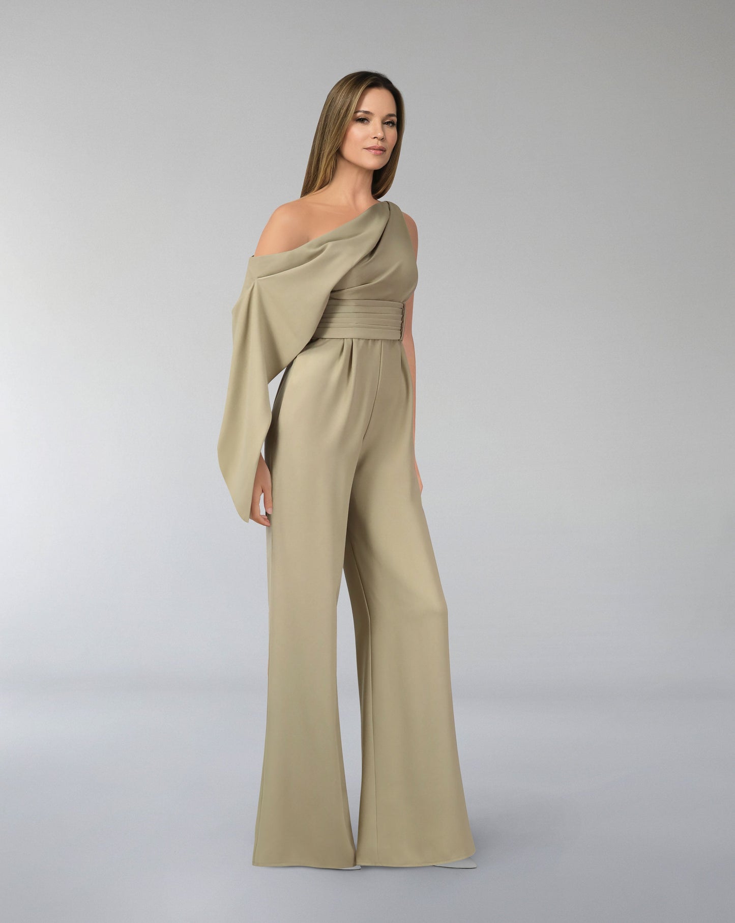 ODD-Shoulder off jumpsuit with pleated waistband