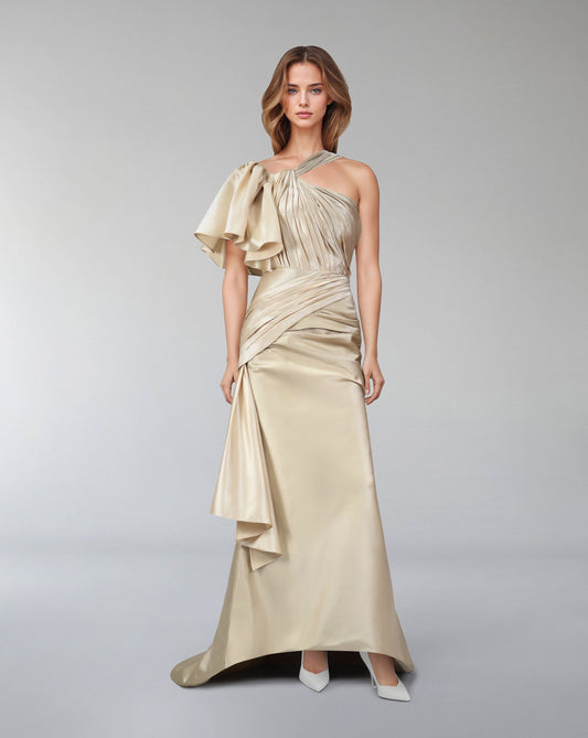 ODD-Structured pleated dress with ruffles