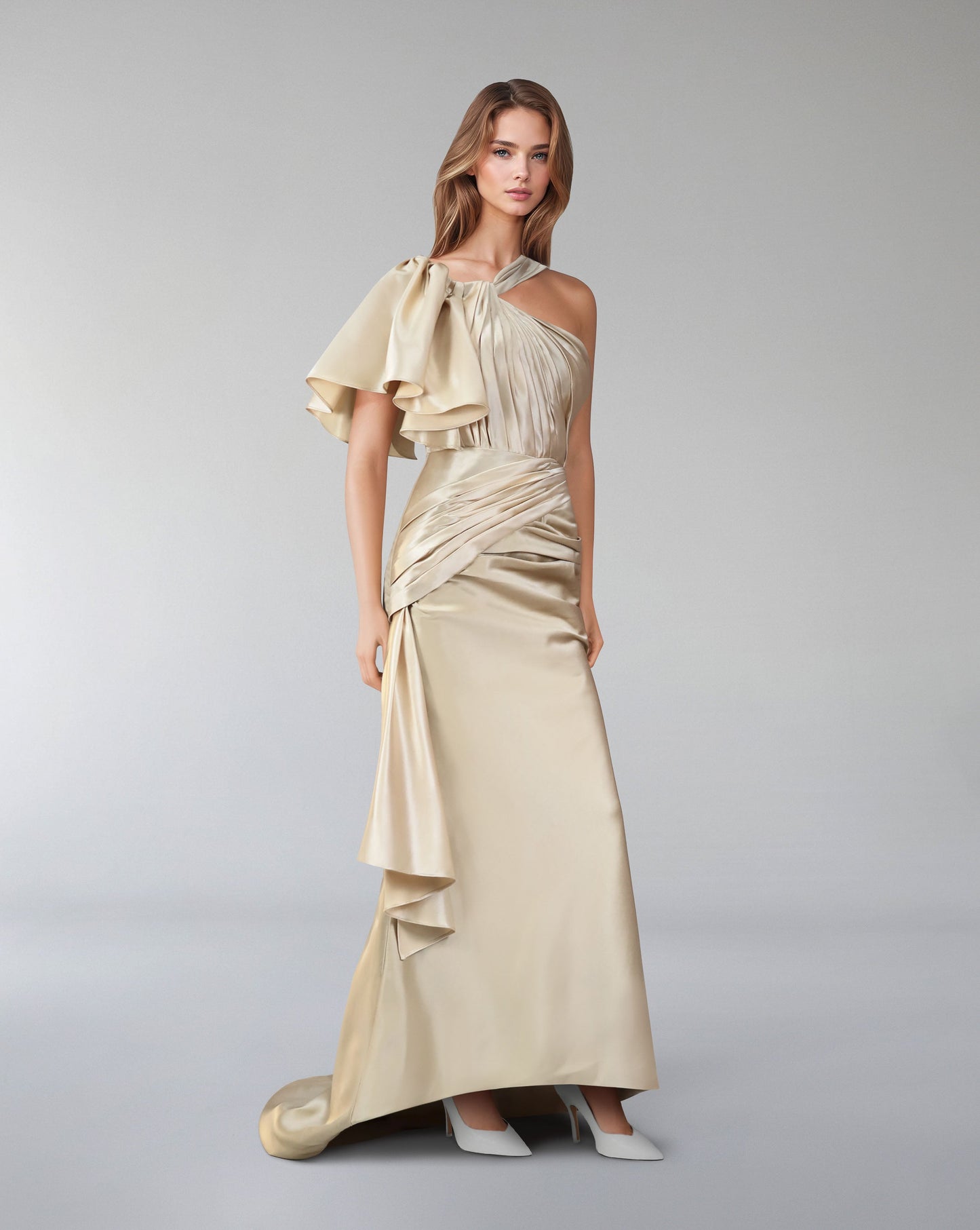 ODD-Structured pleated dress with ruffles