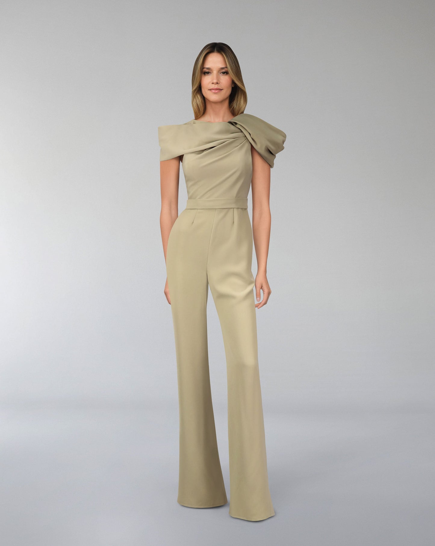 Draped neckline jumpsuit with waistband-ODD-Balsar