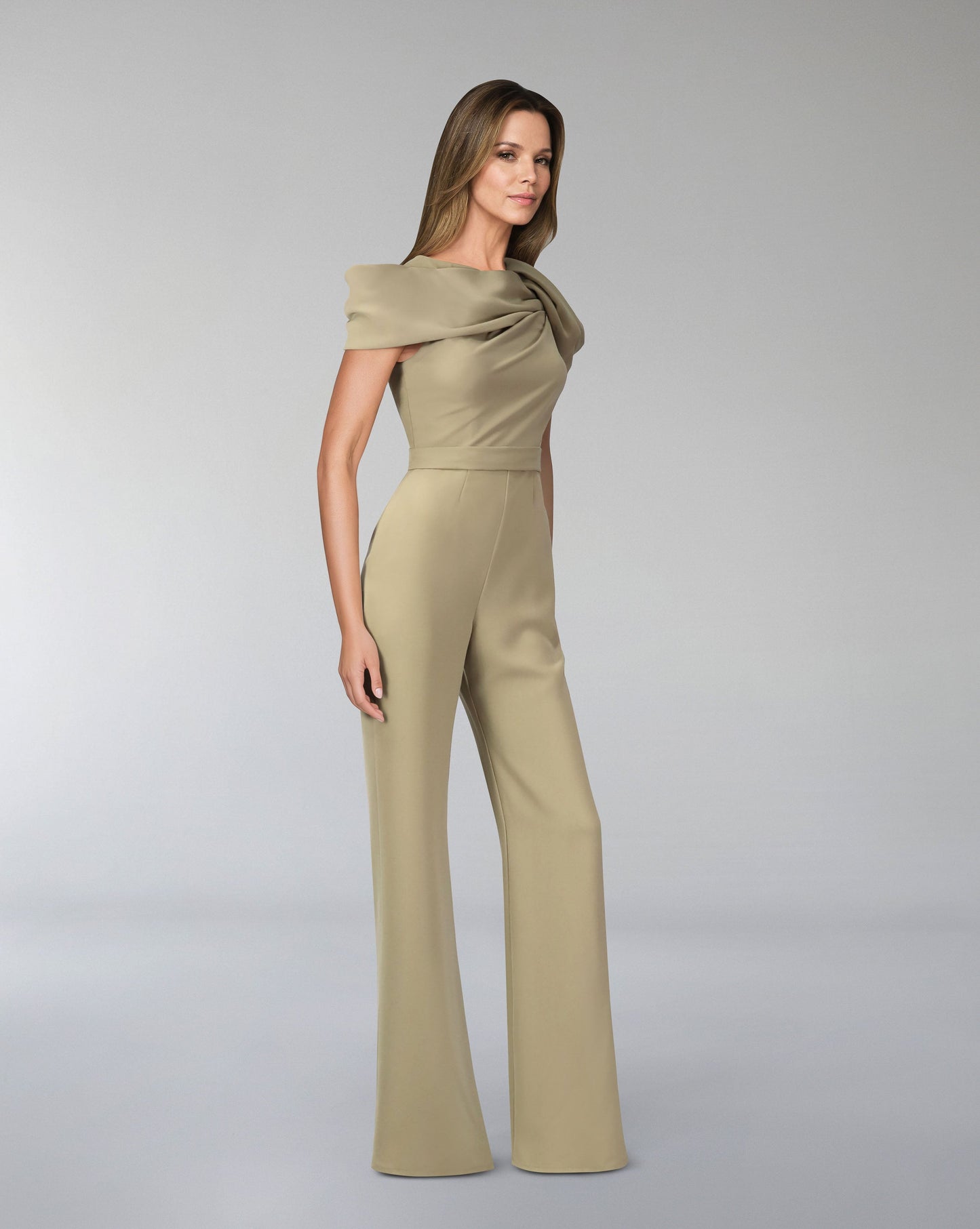 Draped neckline jumpsuit with waistband-ODD-Balsar