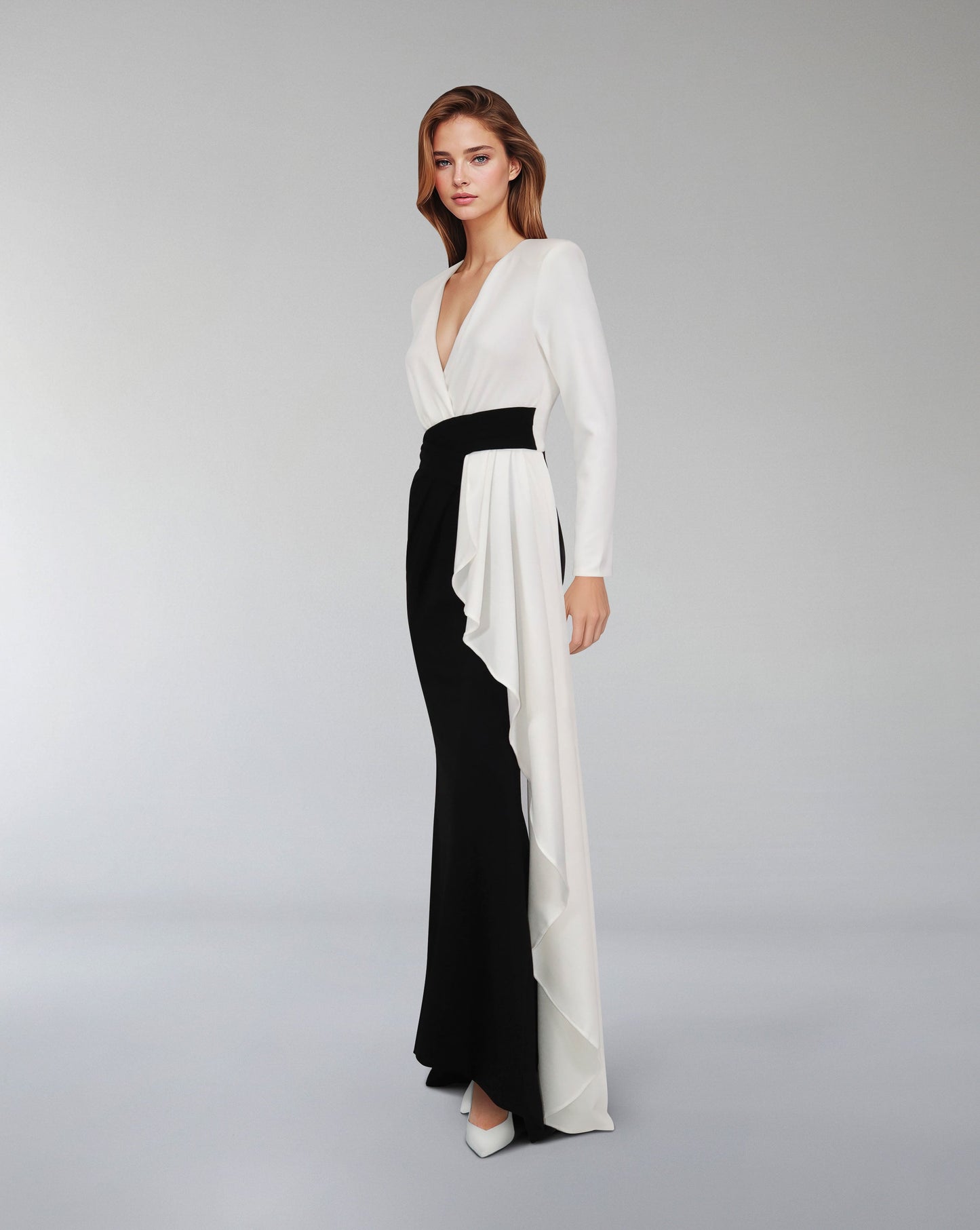 Draped V-neckline dress with ruffle-ODD-Juliah